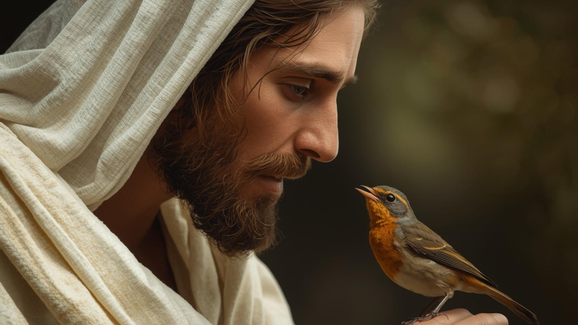 Retrato representando Jesus Cristo com um pássaro